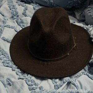 Classic Black Wool Boho Country Fedora Hat With Buckle